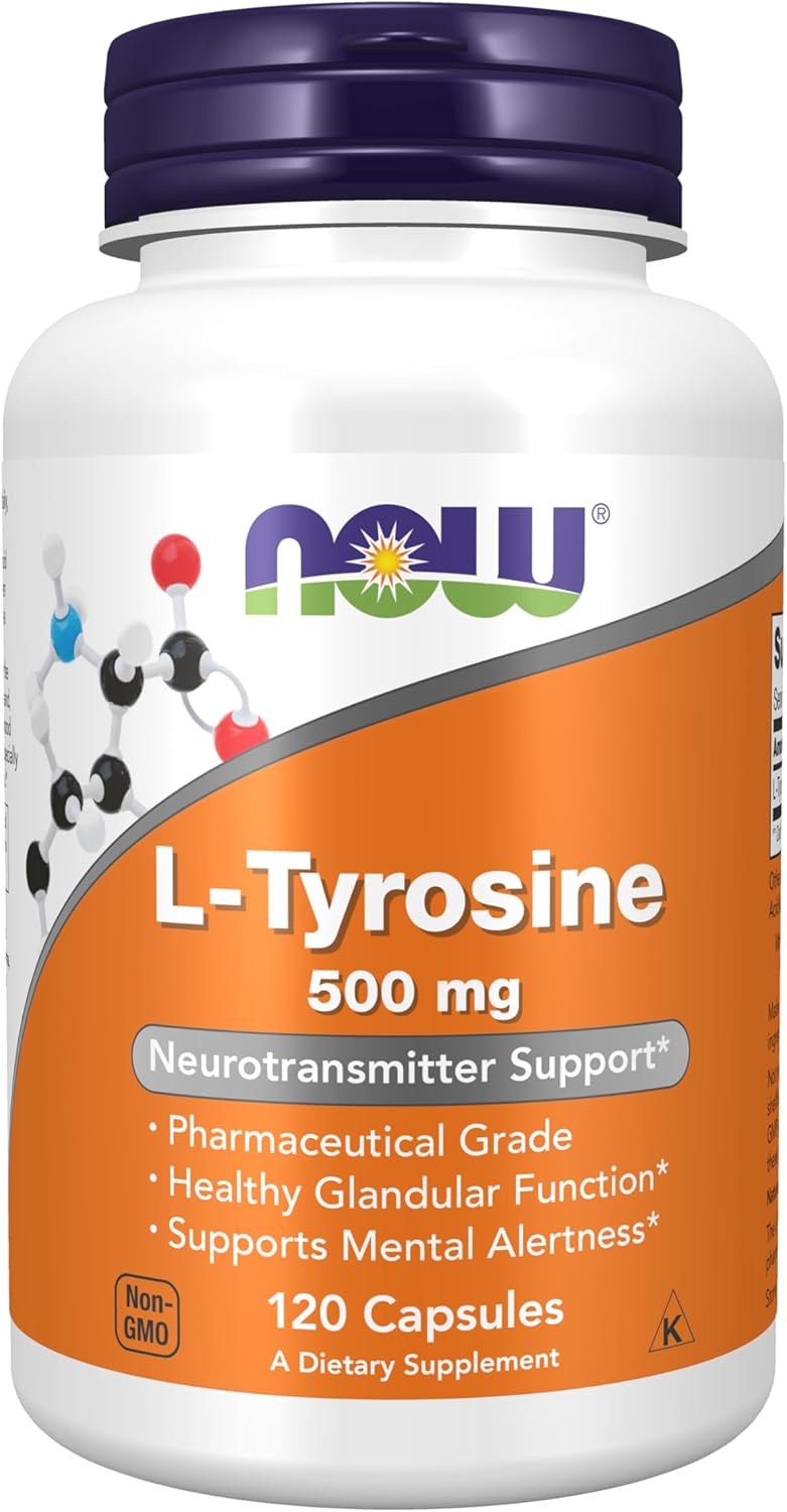 NOW Foods Supplements, L-Tyrosine 500 mg, Supports Mental Alertness*, Neurotransmitter Support*, 120 Capsules